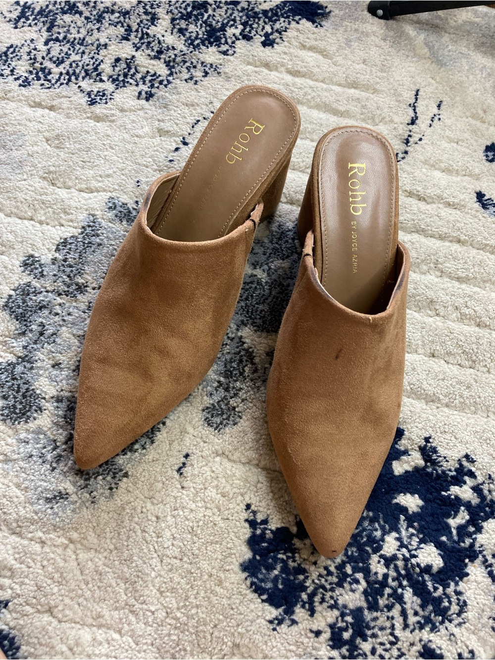 ROHB Tan Suede Pointed Toe Mules